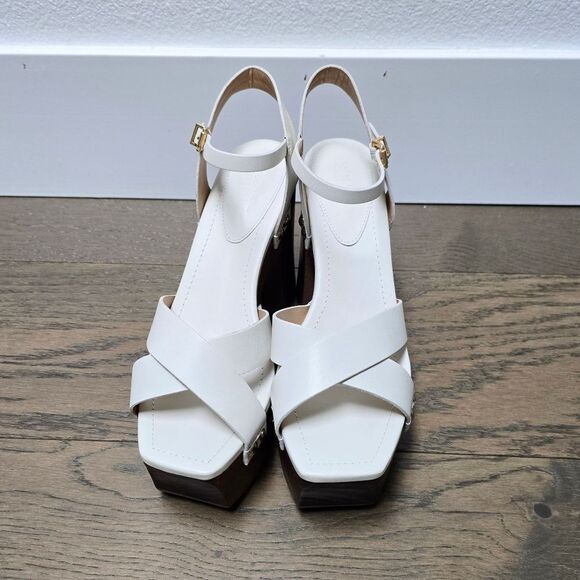 🆕️ Schutz Gaylah Leather & Wood Platform Sandals in White - Picture 7 of 13